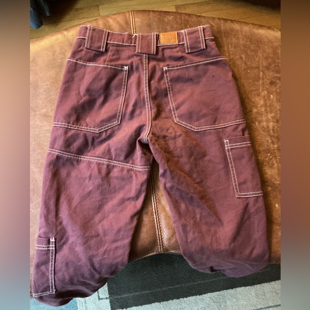 BDG Burgundy Jogger Pants with White Stitching - Picture 3 of 4